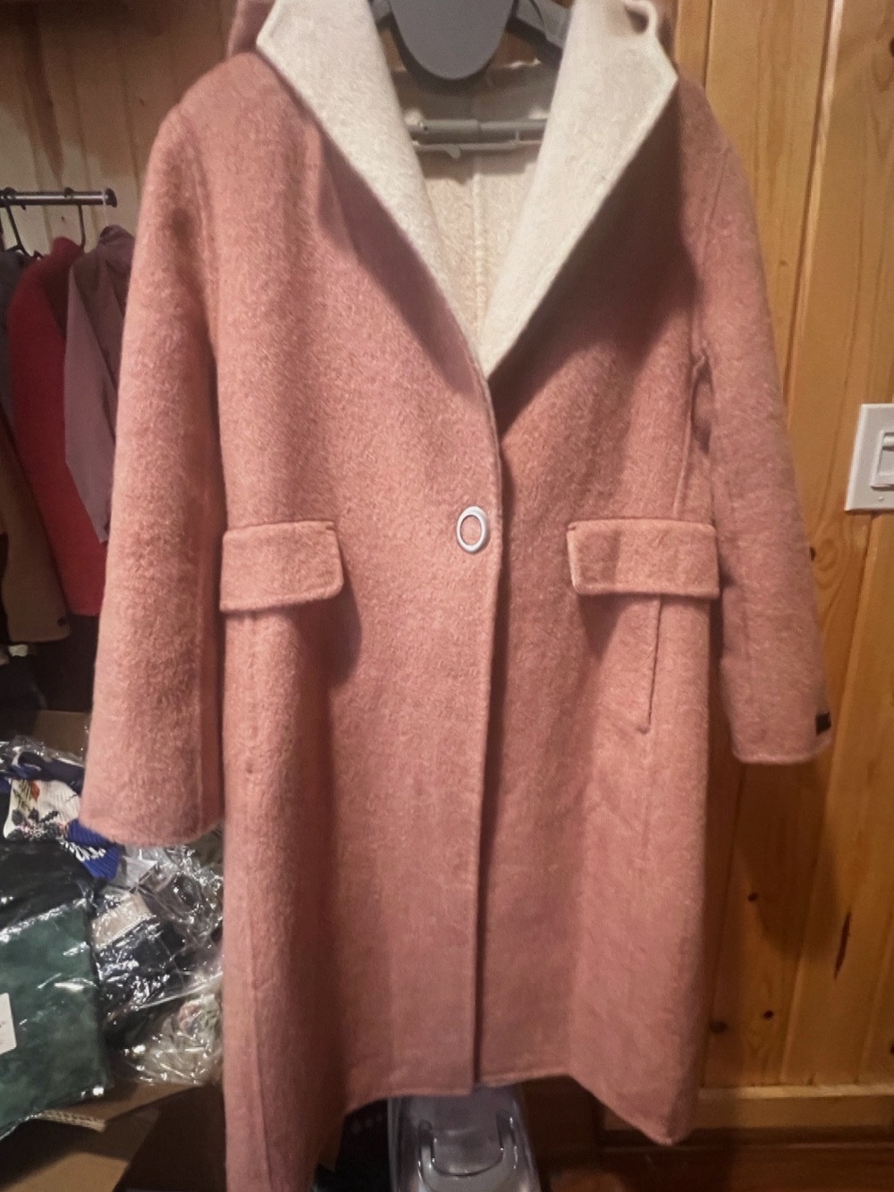 Women's Pink Hooded 100 Wool Coat
